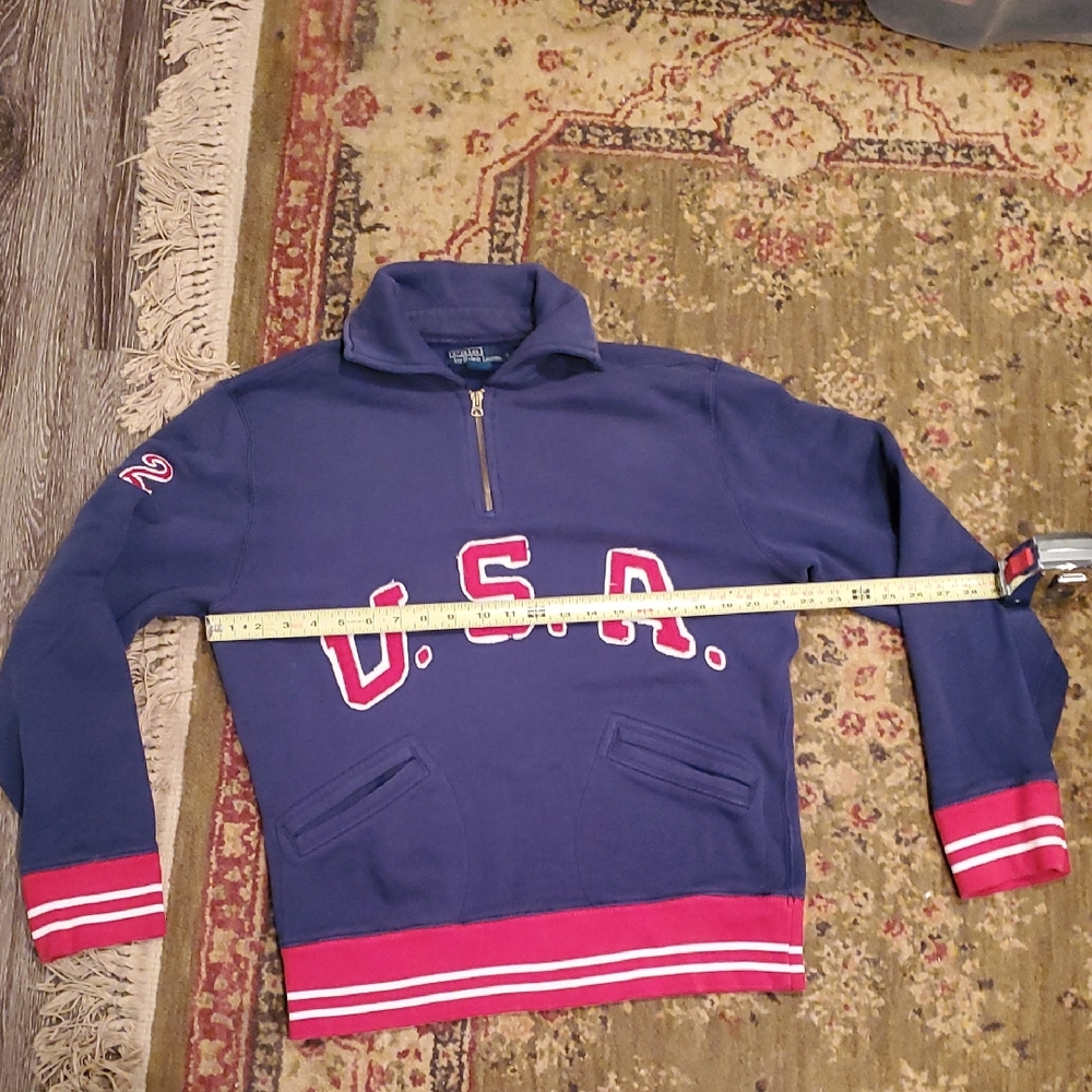 RARE-Polo Ralph Lauren Navy Half-Zip USA Pullover with Red Trim